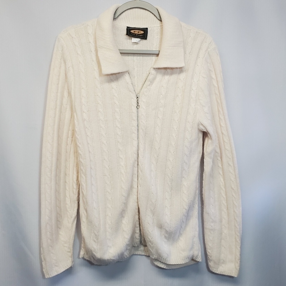 Vintage Free People Cable Knit Full Zip Sweater Made in USA Vintage